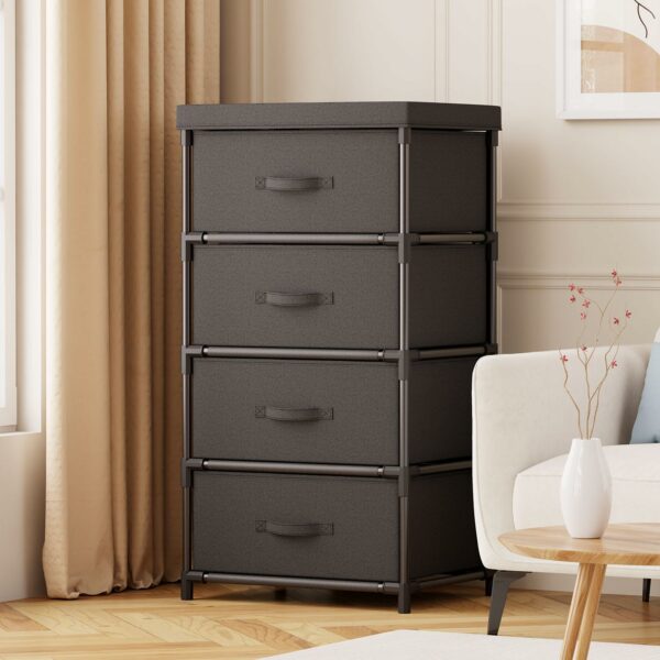 Fabric 4 Drawer Chest – Black, Sturdy Steel Frame, Bedroom & Living Room Storage