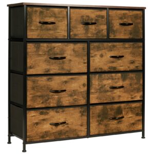 Large Fabric Dresser with Wooden Top – 9 Drawers, Easy Assembly, Sepia Design