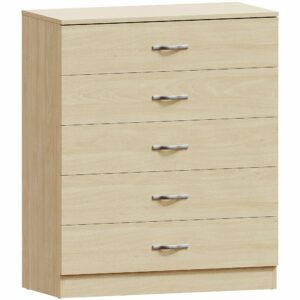 Durable chest with metal handles and anti-bowing support for bedroom storage