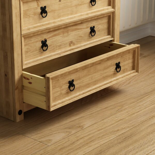 Rustic Solid Pine Chest of Drawers with 5 Storage Drawers