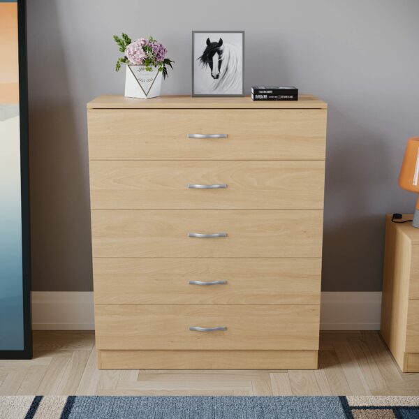 Durable chest with metal handles and anti-bowing support for bedroom storage