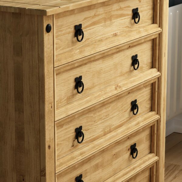 Rustic Solid Pine Chest of Drawers with 5 Storage Drawers