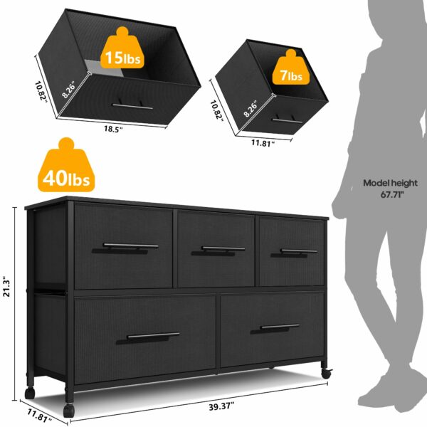 Stylish 5-drawer fabric chest with castors for easy storage and mobility in any room