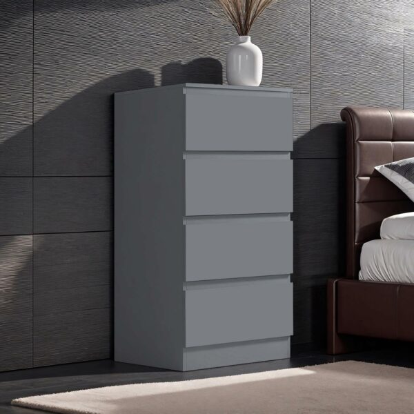 Matte dark grey slim 4-drawer tall chest