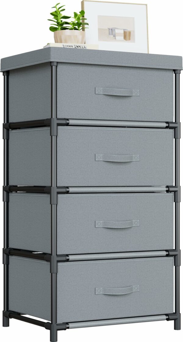 Fabric Chest of Drawers with Spacious Storage and Steel Frame – Grey