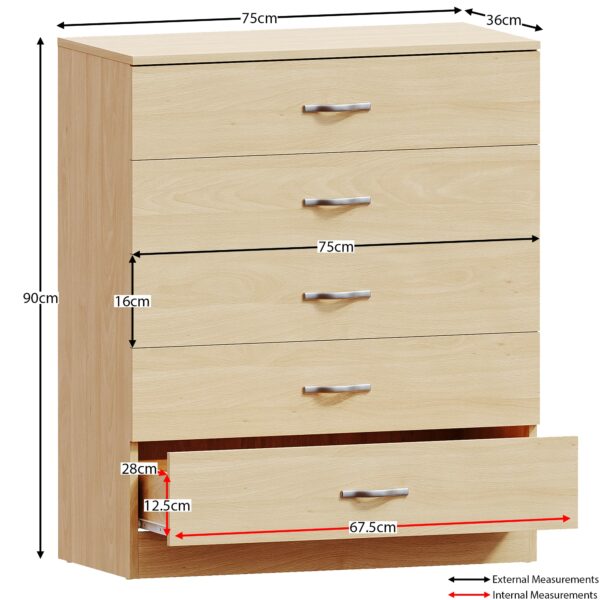 Durable chest with metal handles and anti-bowing support for bedroom storage