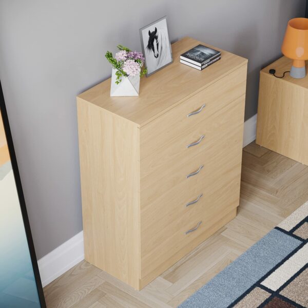 Durable chest with metal handles and anti-bowing support for bedroom storage
