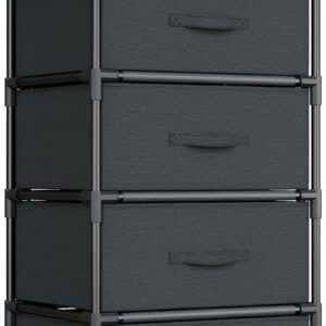 Fabric 4 Drawer Chest – Black, Sturdy Steel Frame, Bedroom & Living Room Storage