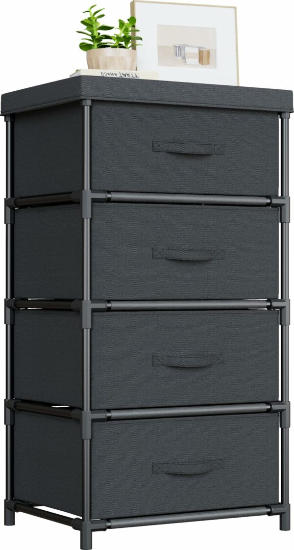 Fabric 4 Drawer Chest – Black, Sturdy Steel Frame, Bedroom & Living Room Storage