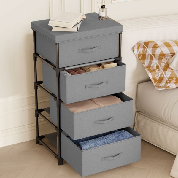 Fabric Chest of Drawers with Spacious Storage and Steel Frame – Grey