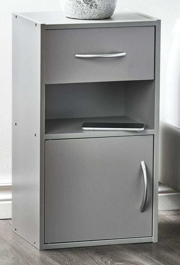 Wooden Bedroom Bedside Cabinet 1 Door 1 Drawer – Gray