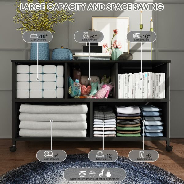 Stylish 5-drawer fabric chest with castors for easy storage and mobility in any room