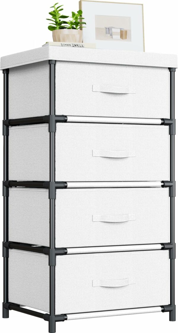 Fabric Chest of Drawers with 4 Spacious Drawers and Steel Frame – White