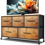 Retro 5-drawer fabric chest with wheels, ideal for bedroom and living room storage