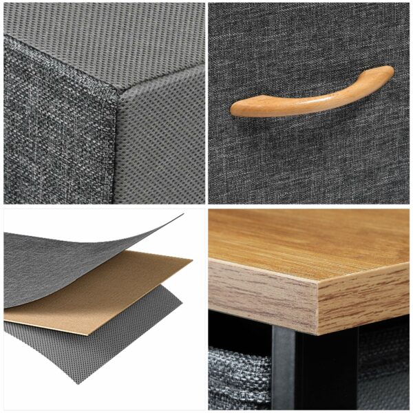Fabric chest with 7 drawers, steel frame, and wooden top for easy storage