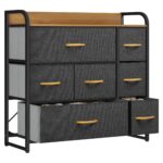 Fabric chest with 7 drawers, steel frame, and wooden top for easy storage