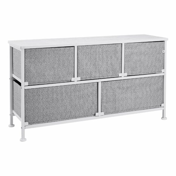 Extra wide fabric chest with 5 drawers – ideal storage for closet, bedroom, or hallway in white finish