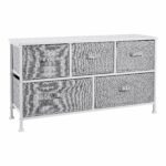 Extra wide fabric chest with 5 drawers – ideal storage for closet, bedroom, or hallway in white finish