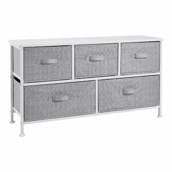 Extra wide fabric chest with 5 drawers – ideal storage for closet, bedroom, or hallway in white finish