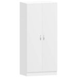 White 2 Door Wardrobe with Shelf & Hanging Rail
