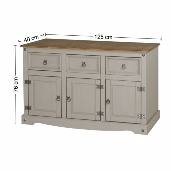 Grey Solid Pine Sideboard with 3 Doors and 3 Drawers