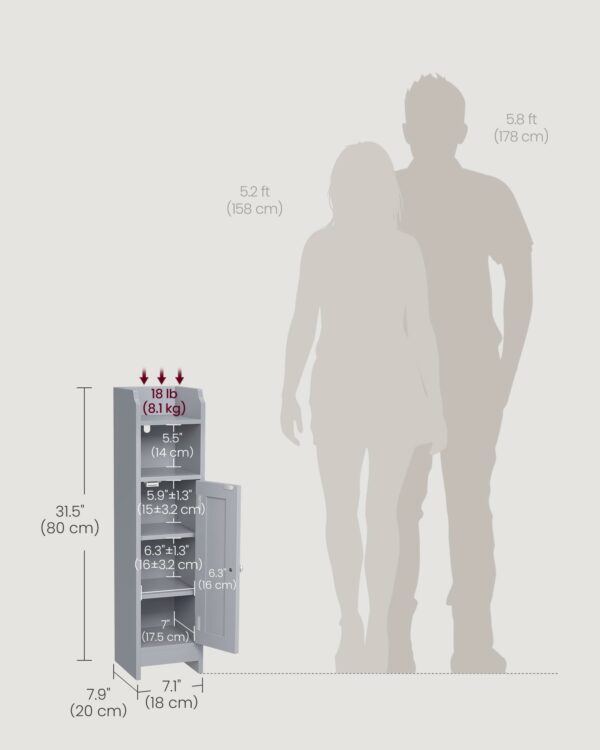 Slim Freestanding Bathroom Storage Cabinet with Door and Adjustable Shelves