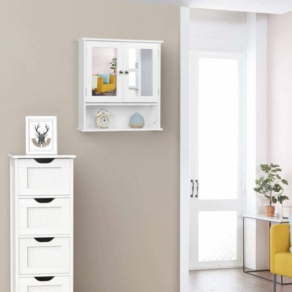 Modern Bathroom Mirror Cabinet – Wall Mounted White