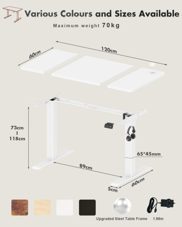 Electric Standing Desk 120x60cm Sit Stand Table Height Adjustable White
