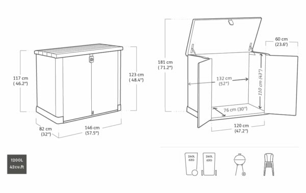 Outdoor Garden Storage Shed, Beige with Brown Lid, Weather-Resistant, 5-Year Warranty