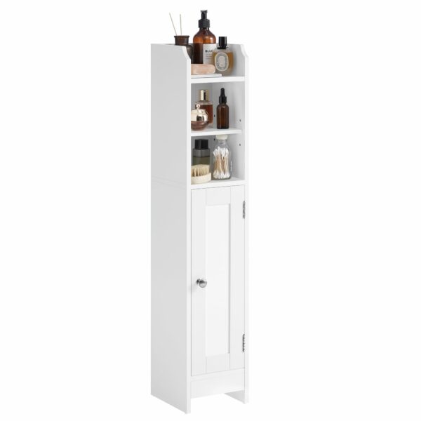 Slim Bathroom Storage Cabinet with Door, Adjustable Shelves, Cloud White