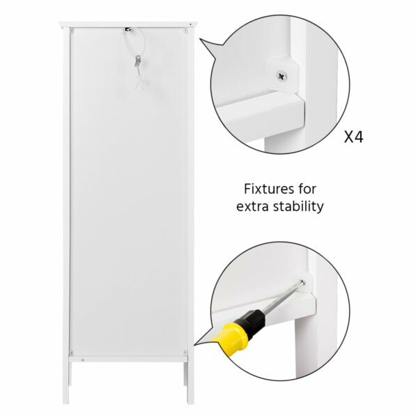 Slim white bathroom cabinet with drawer and 2 shelves