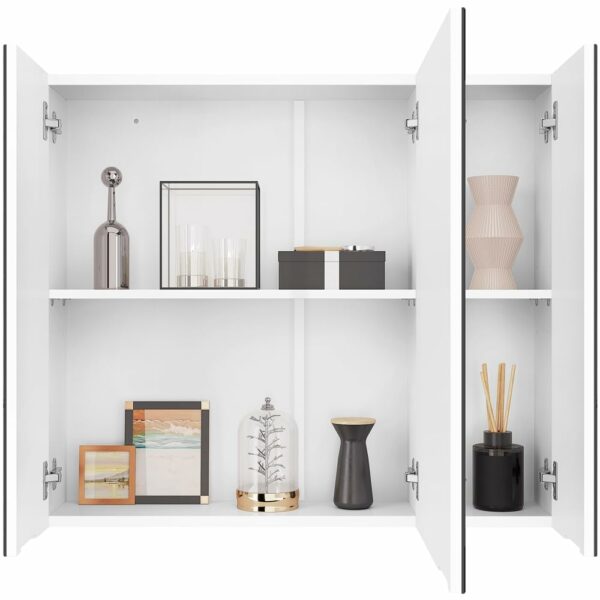 Bathroom Mirror Cabinet – Wall Mounted, 3 Doors, Adjustable Shelf, White
