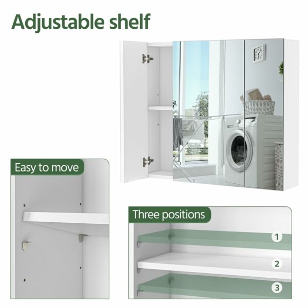 Bathroom Mirror Cabinet – Wall Mounted, 3 Doors, Adjustable Shelf, White