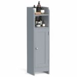 Slim Freestanding Bathroom Storage Cabinet with Door and Adjustable Shelves