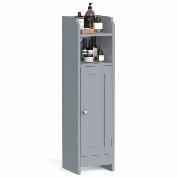Slim Freestanding Bathroom Storage Cabinet with Door and Adjustable Shelves