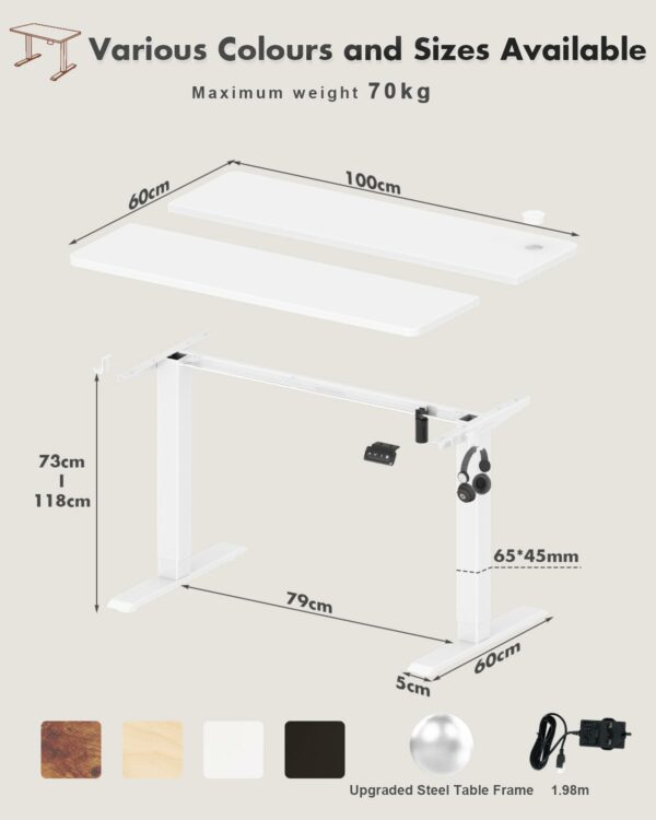 Electric Standing Desk 100x60cm Sit Stand Table Height Adjustable White