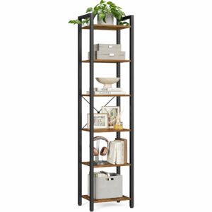 Industrial 6-Tier Bookshelf, Rustic Brown and Black