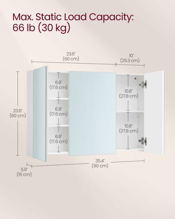 Wall Cabinet with Mirror – 3-Door Bathroom Storage Unit White