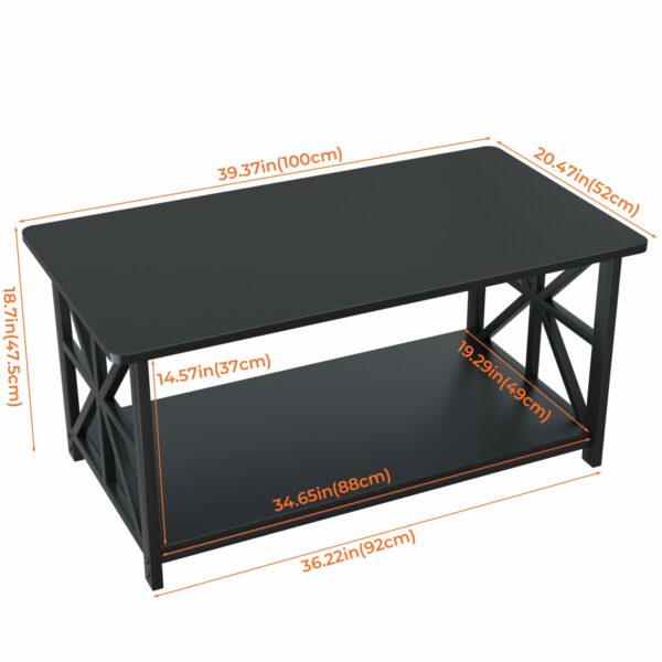 Coffee Table with 2-Tier Storage Black