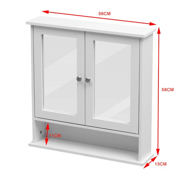 White Bathroom Wall Cabinet – Double Mirrored Doors