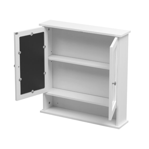 White Bathroom Wall Cabinet – Double Mirrored Doors