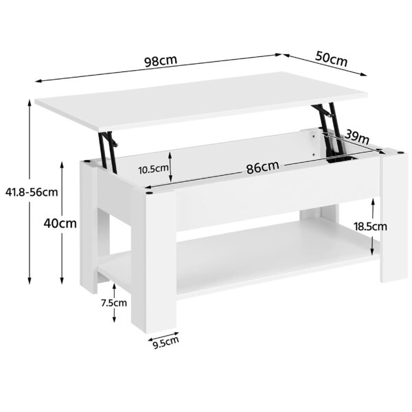 Lift Up Coffee Table Wooden Lifting Coffee Table with Hidden Storage White