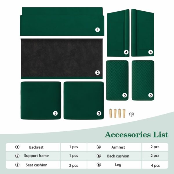 Velvet 2 Seater Sofa with Bilateral Pocket Storage Green