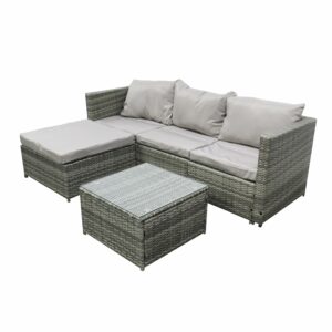 Garden Corner Rattan Sofa Set – 4-Seater Outdoor Lounge with Glass Table