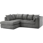 Fabric Corner Sofa Grey Soft Jumbo Cord 3-4 Seater Corner Sofa Grey Left Hand