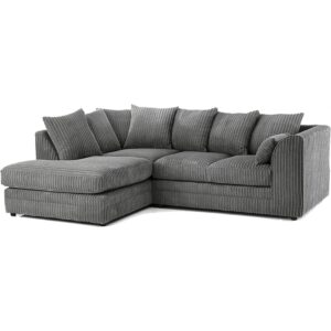 Fabric Corner Sofa Grey Soft Jumbo Cord 3-4 Seater Corner Sofa Grey Left Hand