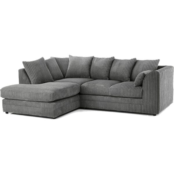 Fabric Corner Sofa Grey Soft Jumbo Cord 3-4 Seater Corner Sofa Grey Left Hand