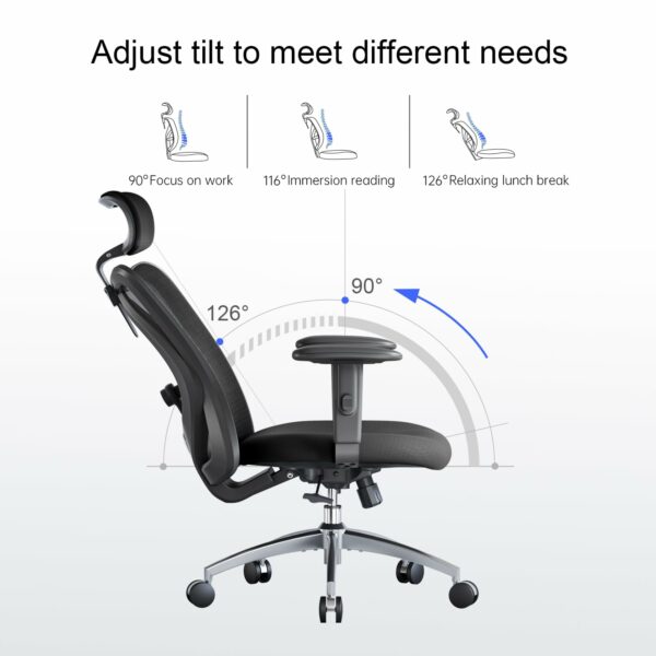 Ergonomic Office Chair with Adjustable Headrest & Lumbar Support – Pure Black