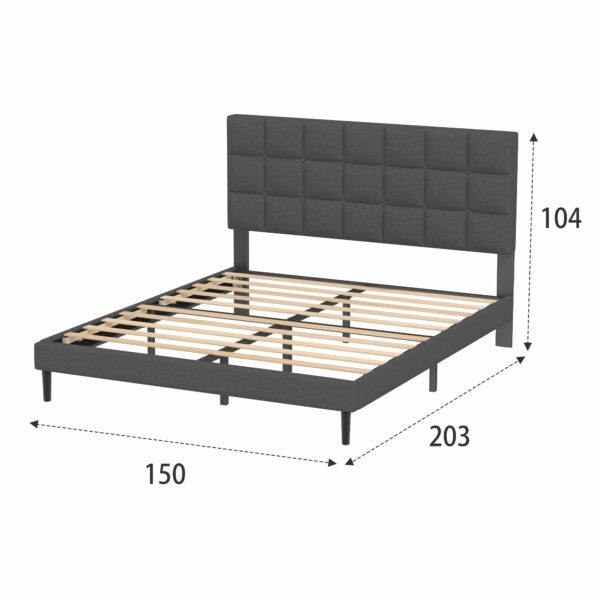 King Bed Frame Easy Assembly Upholstered Platform with Headboard Gray 150×200