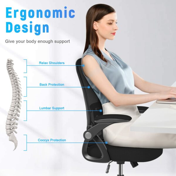 Ergonomic Office Chair with Flip-up Armrests & Lumbar Support – Height Adjustable